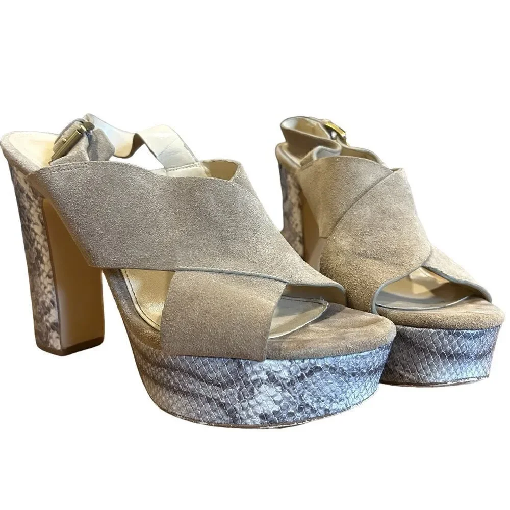 Michael Michael Kors suede Marianna Sling Block Heel snakeskin Sandal